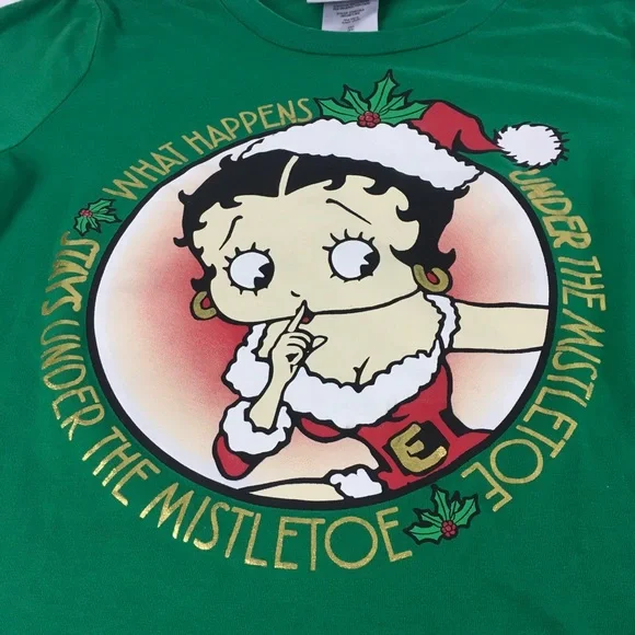 Betty Boop Juniors Size S Christmas Top Green - Picture 3 of 6